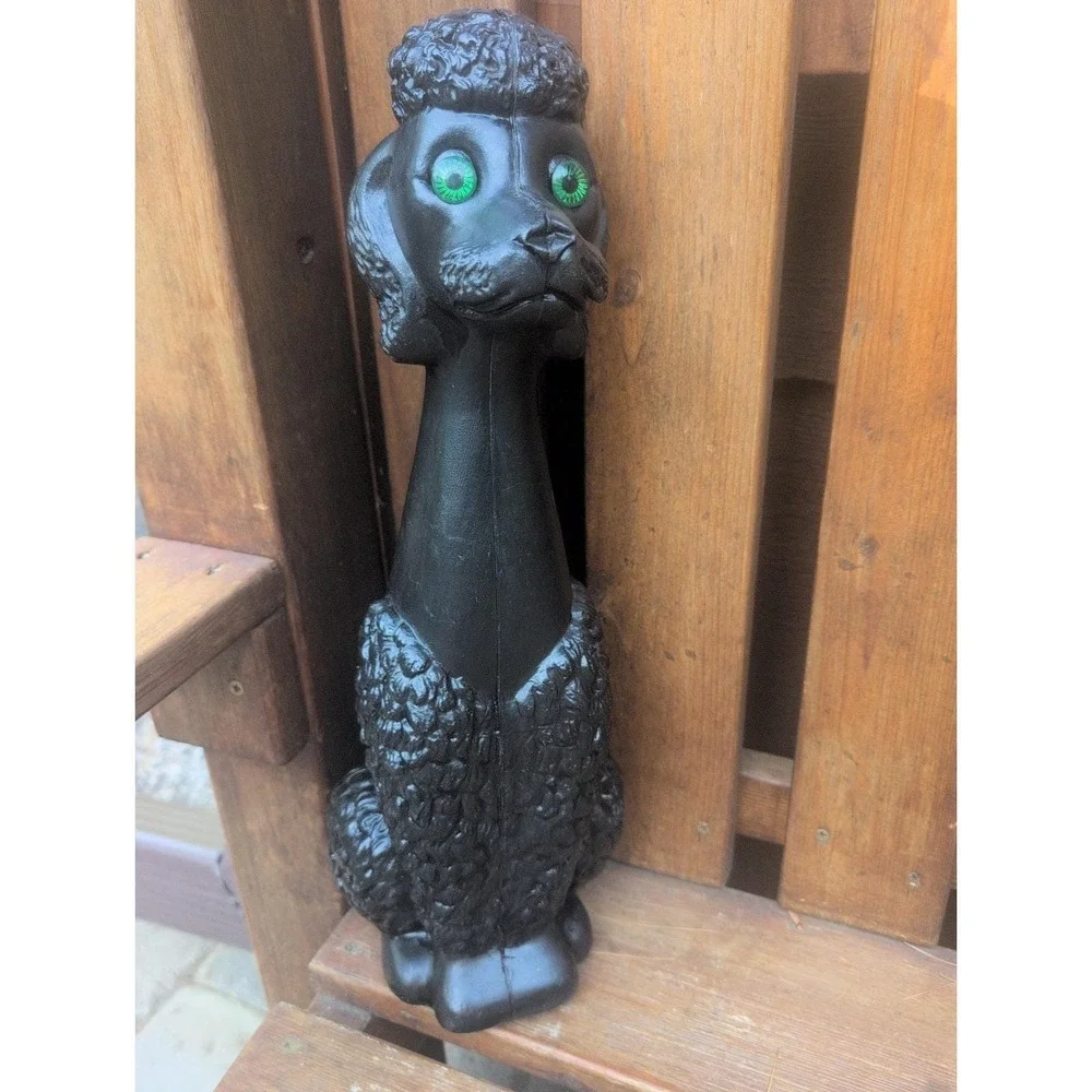 Vintage Large Plastic Blow Mold Black Poodle Bank 17.5 